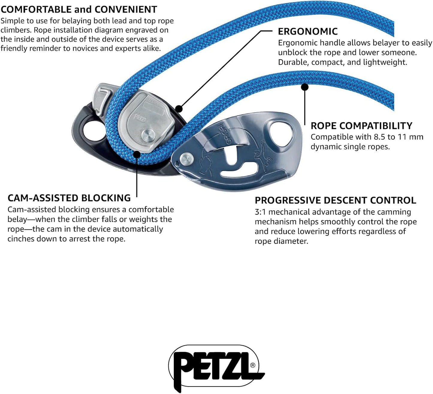 PETZL GRIGRI Belay Device - Belay Device with Cam-Assisted Blocking for Sport, Trad, and Top-Rope Climbing